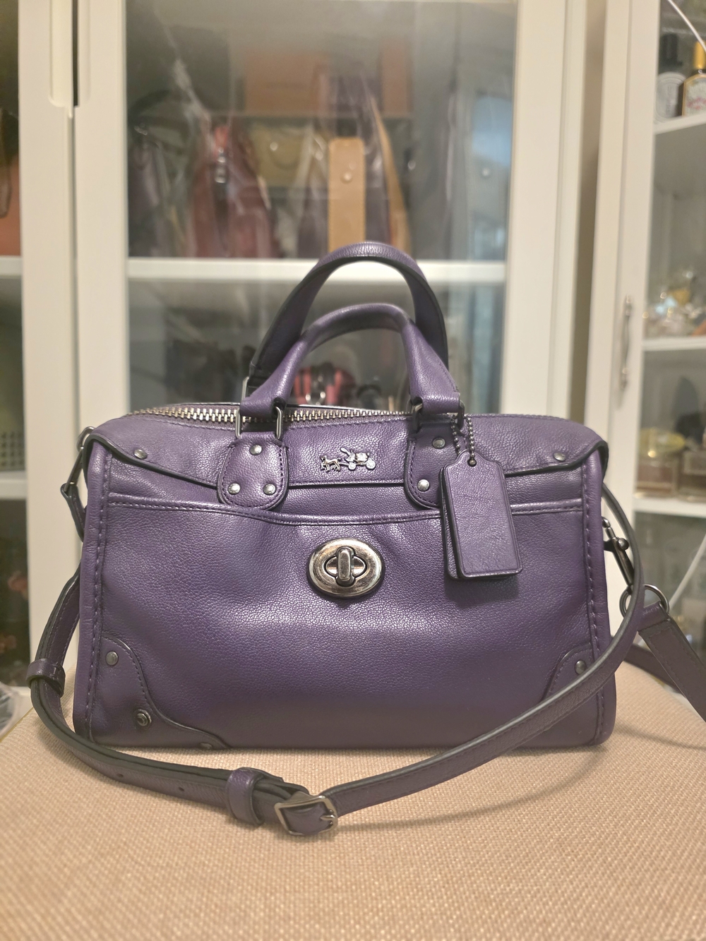 Coach Purple Leather Turnlock Satchel